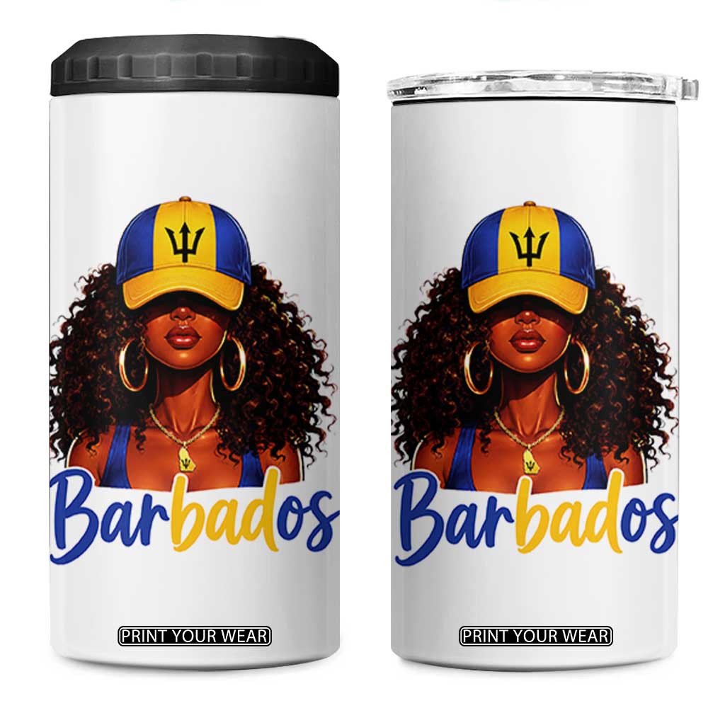 Bajan Girl 4 in 1 Can Cooler Tumbler Barbados Flag Caribbean Heritage Pride Graphic Gift TS10 One Size: 16 oz White Print Your Wear