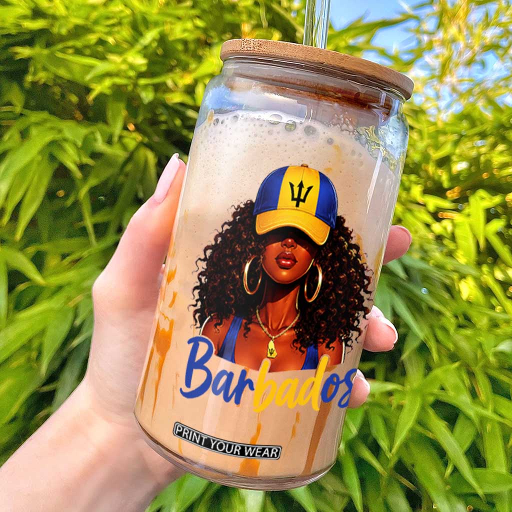 Bajan Girl Glass Can Barbados Flag Caribbean Heritage Pride Graphic Gift TS10 White Print Your Wear
