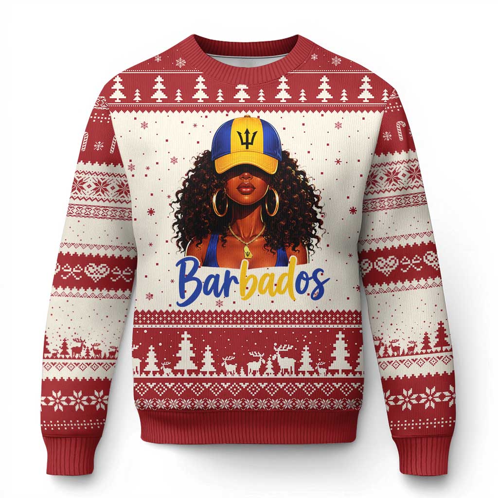 Bajan Girl Ugly Christmas Sweater Barbados Flag Caribbean Heritage Pride Graphic Gift TS10 Beige Red Print Your Wear