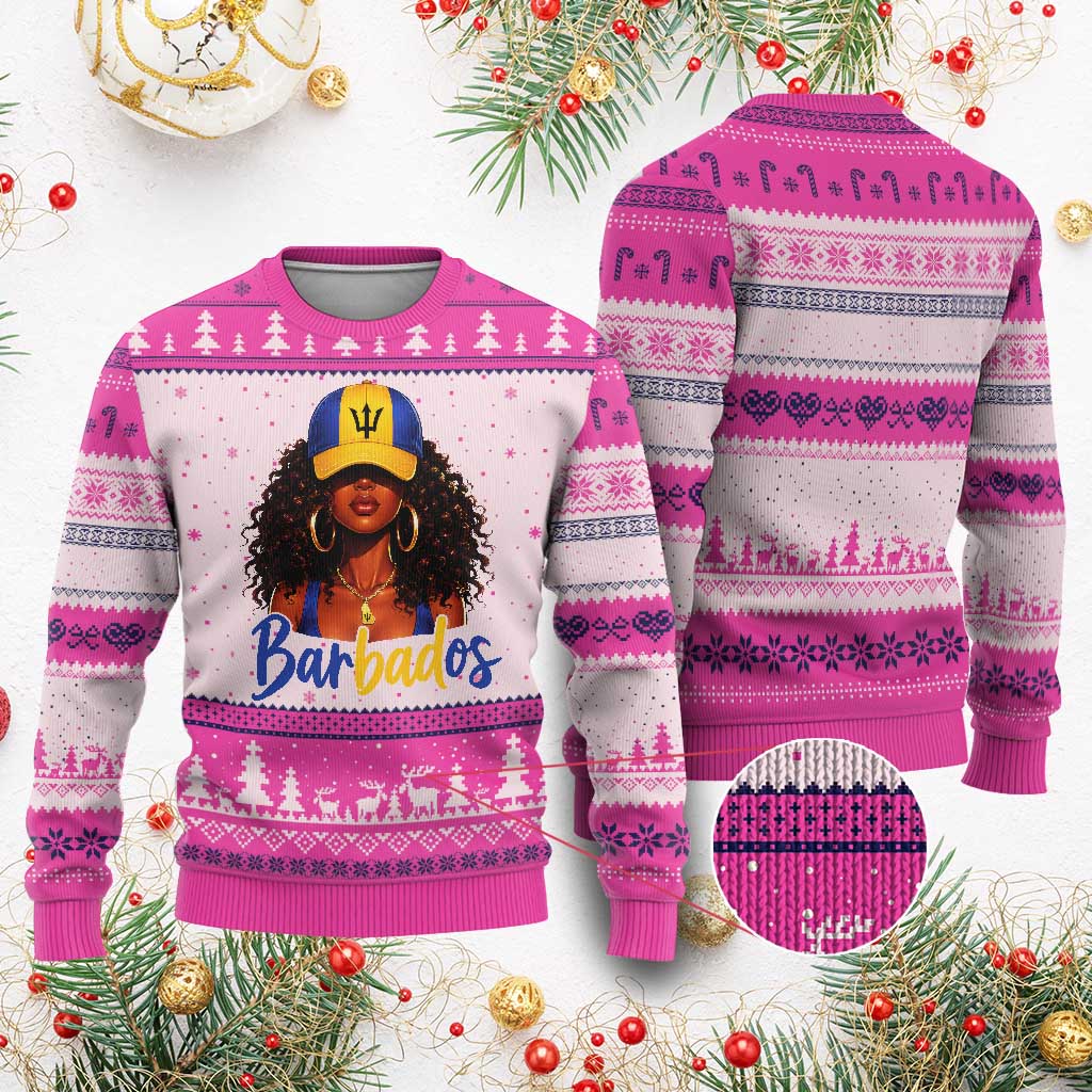Bajan Girl Ugly Christmas Sweater Barbados Flag Caribbean Heritage Pride Graphic Gift TS10 Print Your Wear