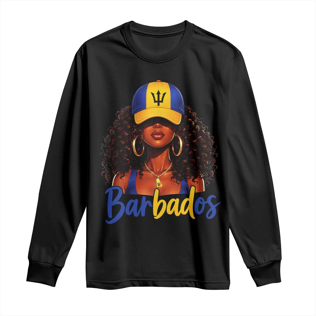 Bajan Girl Long Sleeve Shirt Barbados Flag Caribbean Heritage Pride Graphic Gift TS10 S Black Print Your Wear