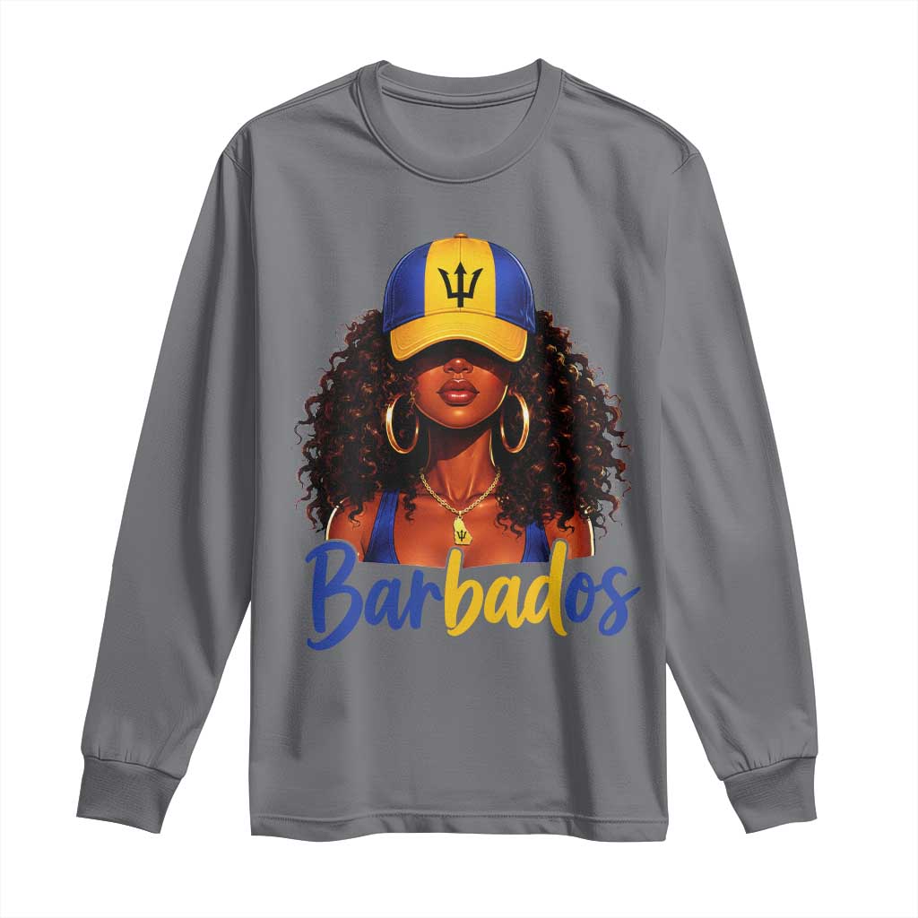 Bajan Girl Long Sleeve Shirt Barbados Flag Caribbean Heritage Pride Graphic Gift TS10 Charcoal Print Your Wear