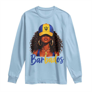 Bajan Girl Long Sleeve Shirt Barbados Flag Caribbean Heritage Pride Graphic Gift TS10 Light Blue Print Your Wear