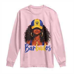 Bajan Girl Long Sleeve Shirt Barbados Flag Caribbean Heritage Pride Graphic Gift TS10 Light Pink Print Your Wear