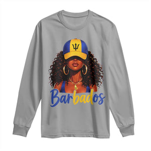Bajan Girl Long Sleeve Shirt Barbados Flag Caribbean Heritage Pride Graphic Gift TS10 Sport Gray Print Your Wear
