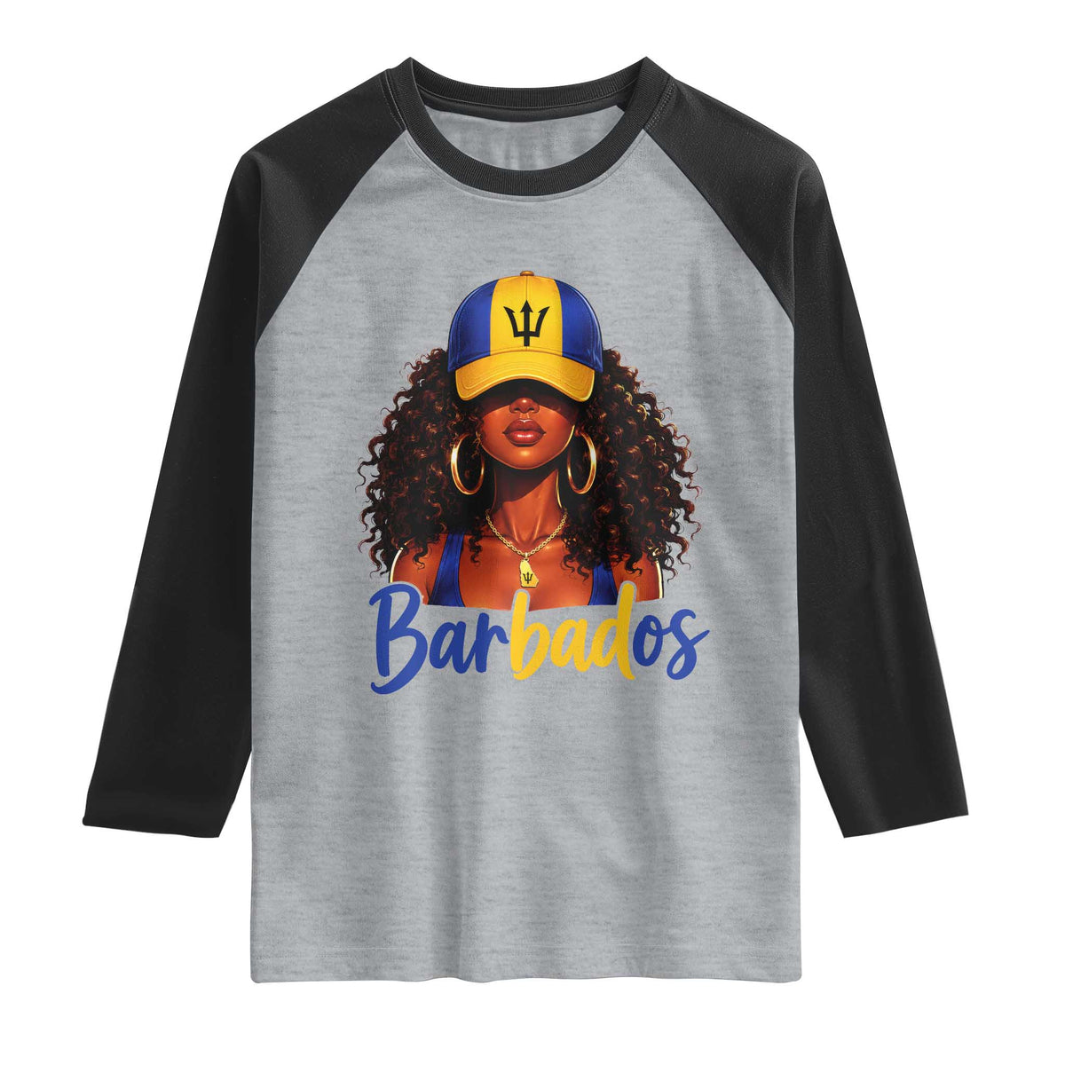 Bajan Girl Raglan Shirt Barbados Flag Caribbean Heritage Pride Graphic Gift TS10 XS Heather Gray Black Print Your Wear