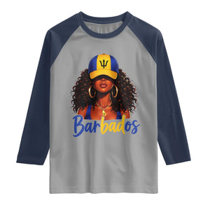 Bajan Girl Raglan Shirt Barbados Flag Caribbean Heritage Pride Graphic Gift TS10 Sport Gray Navy Print Your Wear