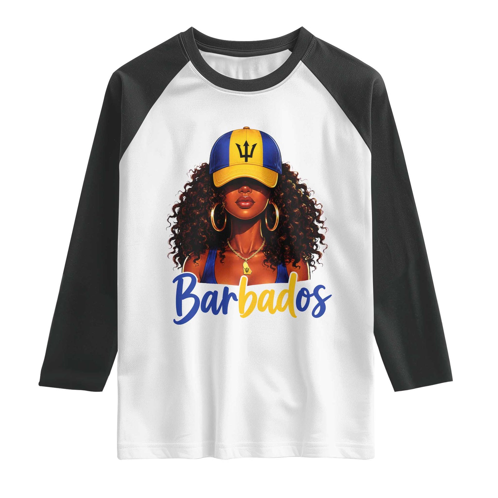 Bajan Girl Raglan Shirt Barbados Flag Caribbean Heritage Pride Graphic Gift TS10 White Black Print Your Wear