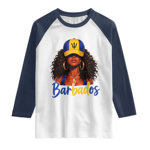 Bajan Girl Raglan Shirt Barbados Flag Caribbean Heritage Pride Graphic Gift TS10 White Navy Print Your Wear