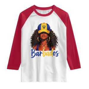 Bajan Girl Raglan Shirt Barbados Flag Caribbean Heritage Pride Graphic Gift TS10 White Red Print Your Wear