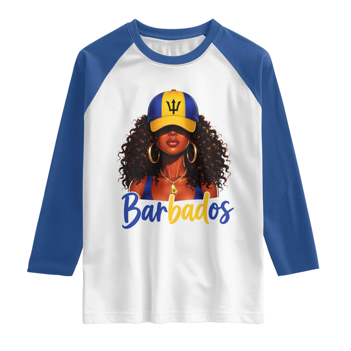 Bajan Girl Raglan Shirt Barbados Flag Caribbean Heritage Pride Graphic Gift TS10 White Royal Print Your Wear