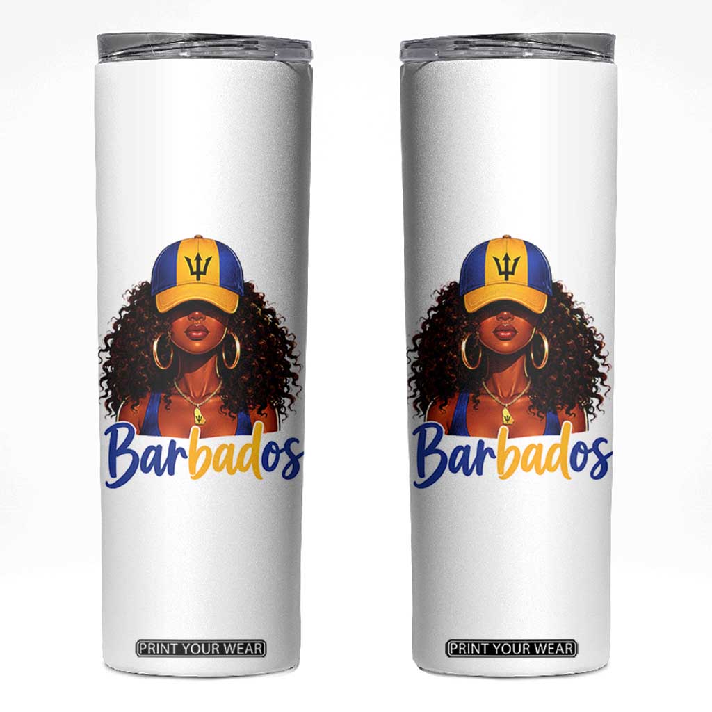 Bajan Girl Skinny Tumbler Barbados Flag Caribbean Heritage Pride Graphic Gift TS10 White Print Your Wear