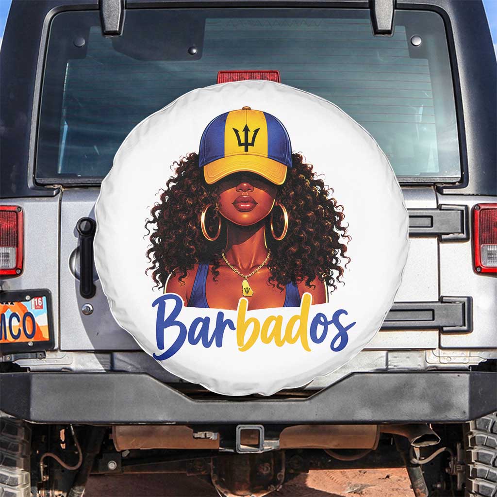 Bajan Girl Spare Tire Cover Barbados Flag Caribbean Heritage Pride Graphic Gift TS10 No hole White Print Your Wear