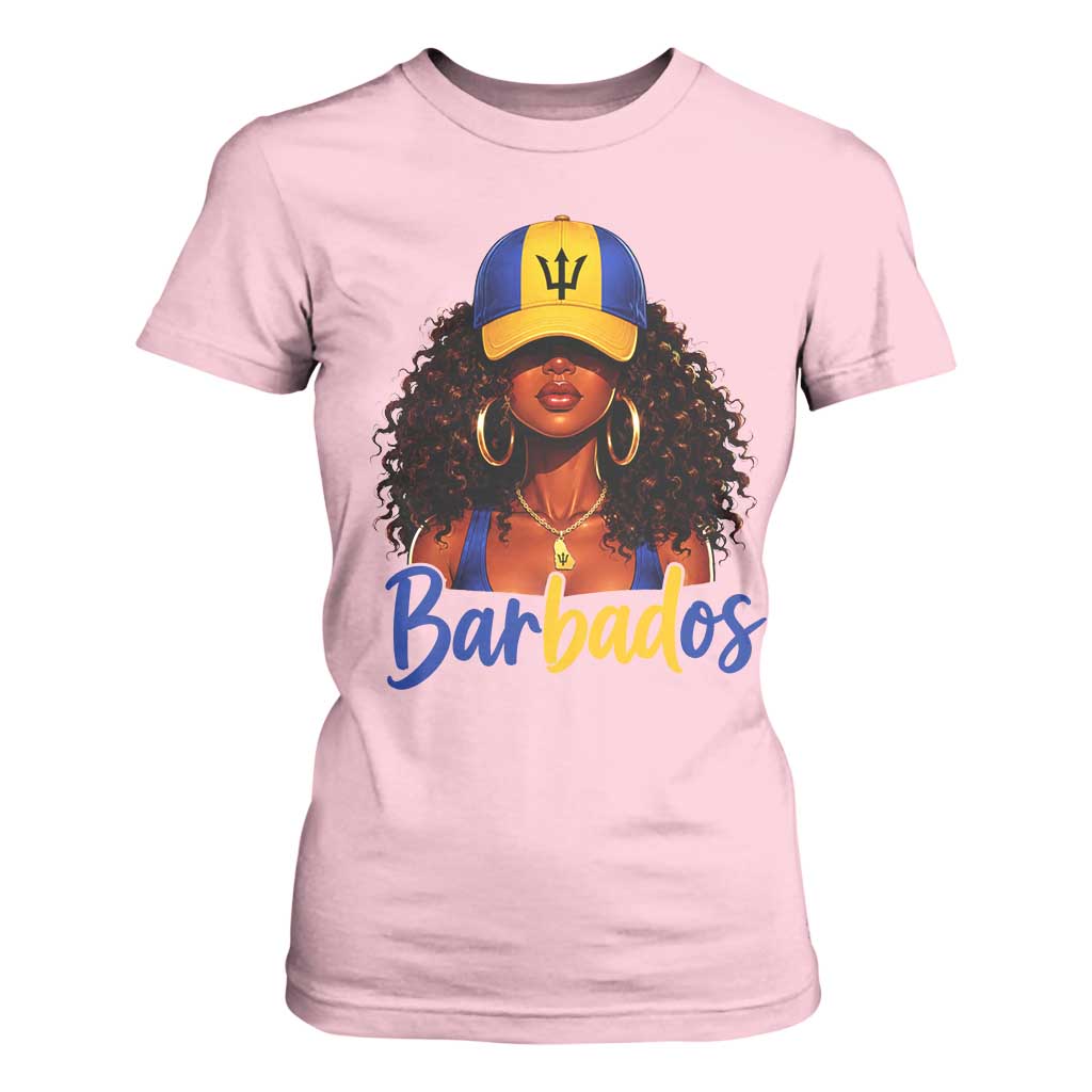 Bajan Girl T Shirt For Women Barbados Flag Caribbean Heritage Pride Graphic Gift TS10 Light Pink Print Your Wear