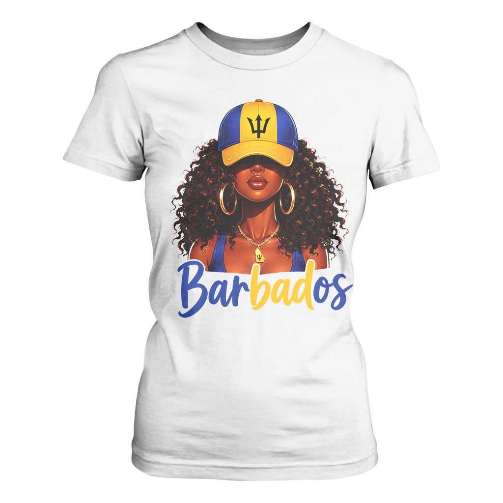 Bajan Girl T Shirt For Women Barbados Flag Caribbean Heritage Pride Graphic Gift TS10 White Print Your Wear