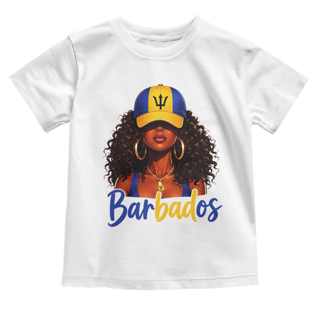 Bajan Girl Toddler T Shirt Barbados Flag Caribbean Heritage Pride Graphic Gift TS10 White Print Your Wear