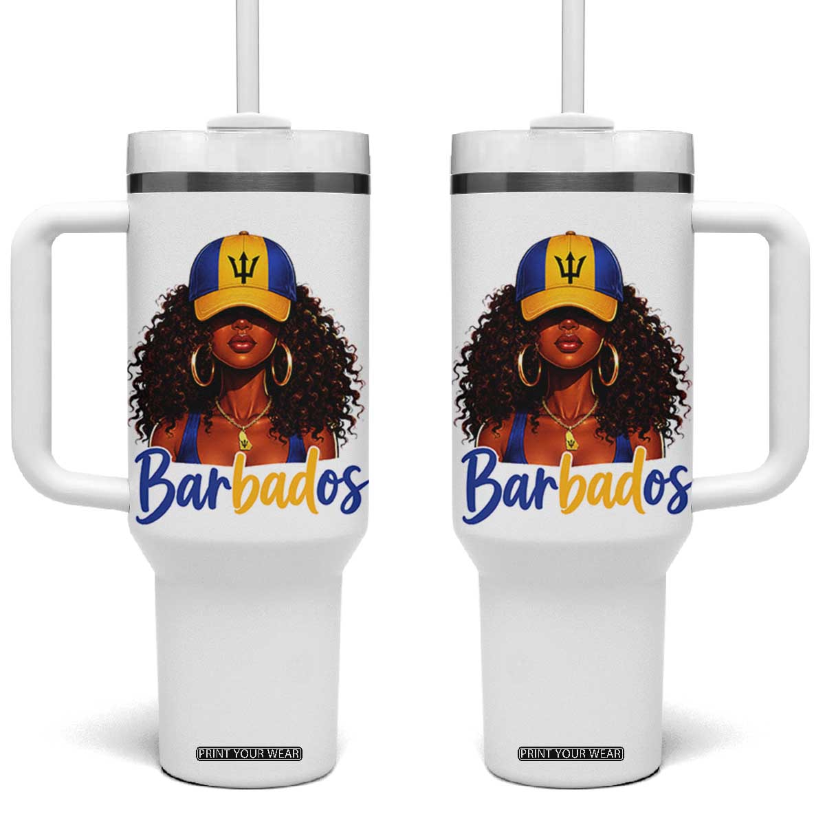 Bajan Girl Tumbler With Handle Barbados Flag Caribbean Heritage Pride Graphic Gift TS10 One Size: 40 oz White Print Your Wear