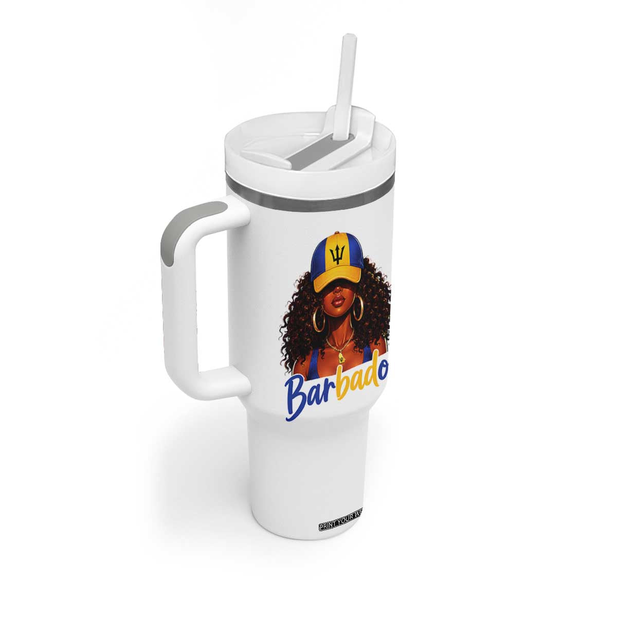 Bajan Girl Tumbler With Handle Barbados Flag Caribbean Heritage Pride Graphic Gift TS10 Print Your Wear