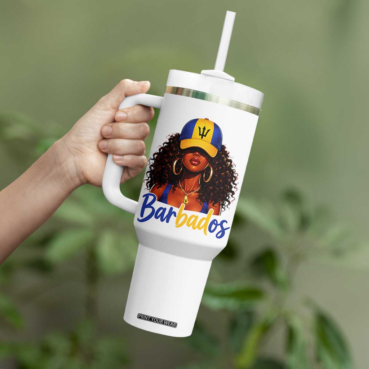 Bajan Girl Tumbler With Handle Barbados Flag Caribbean Heritage Pride Graphic Gift TS10 Print Your Wear
