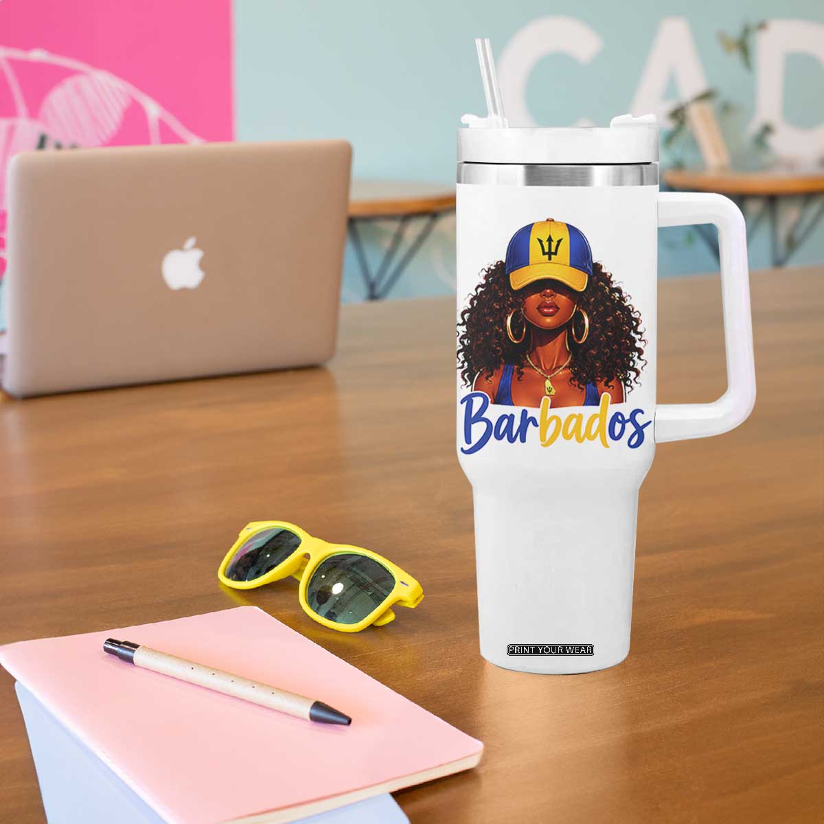 Bajan Girl Tumbler With Handle Barbados Flag Caribbean Heritage Pride Graphic Gift TS10 Print Your Wear