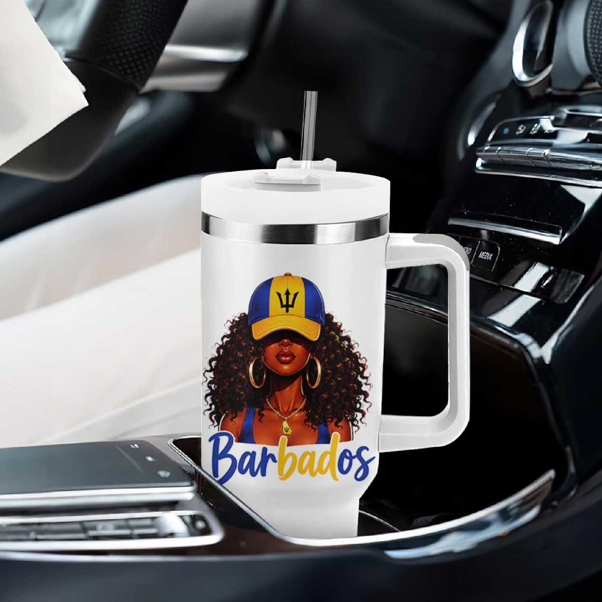 Bajan Girl Tumbler With Handle Barbados Flag Caribbean Heritage Pride Graphic Gift TS10 Print Your Wear