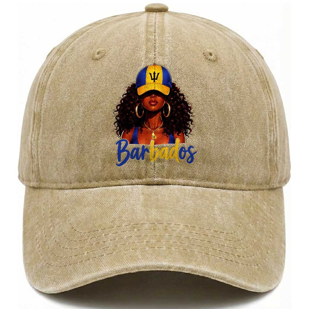 Bajan Girl Washed Cotton Baseball Cap Barbados Flag Caribbean Heritage Pride Graphic Gift TS10 Print Your Wear
