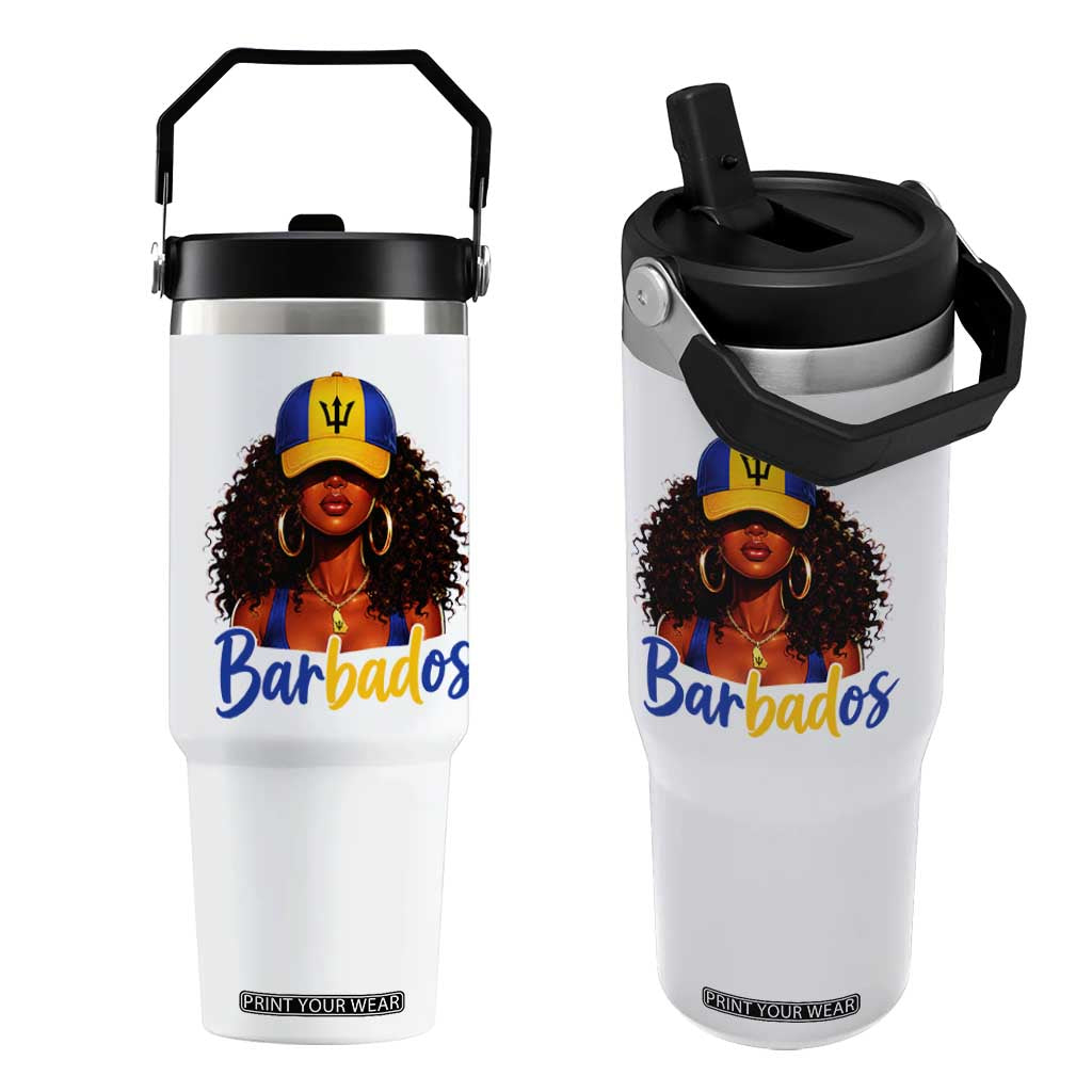 Bajan Girl Flip Straw Tumbler Barbados Flag Caribbean Heritage Pride Graphic Gift TS10 One Size: 30 oz White Print Your Wear