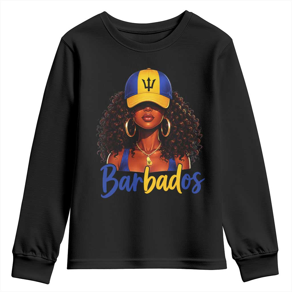 Bajan Girl Youth Sweatshirt Barbados Flag Caribbean Heritage Pride Graphic Gift TS10 Black Print Your Wear