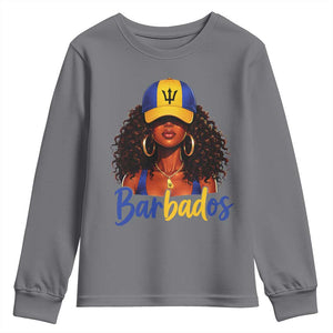 Bajan Girl Youth Sweatshirt Barbados Flag Caribbean Heritage Pride Graphic Gift TS10 Charcoal Print Your Wear
