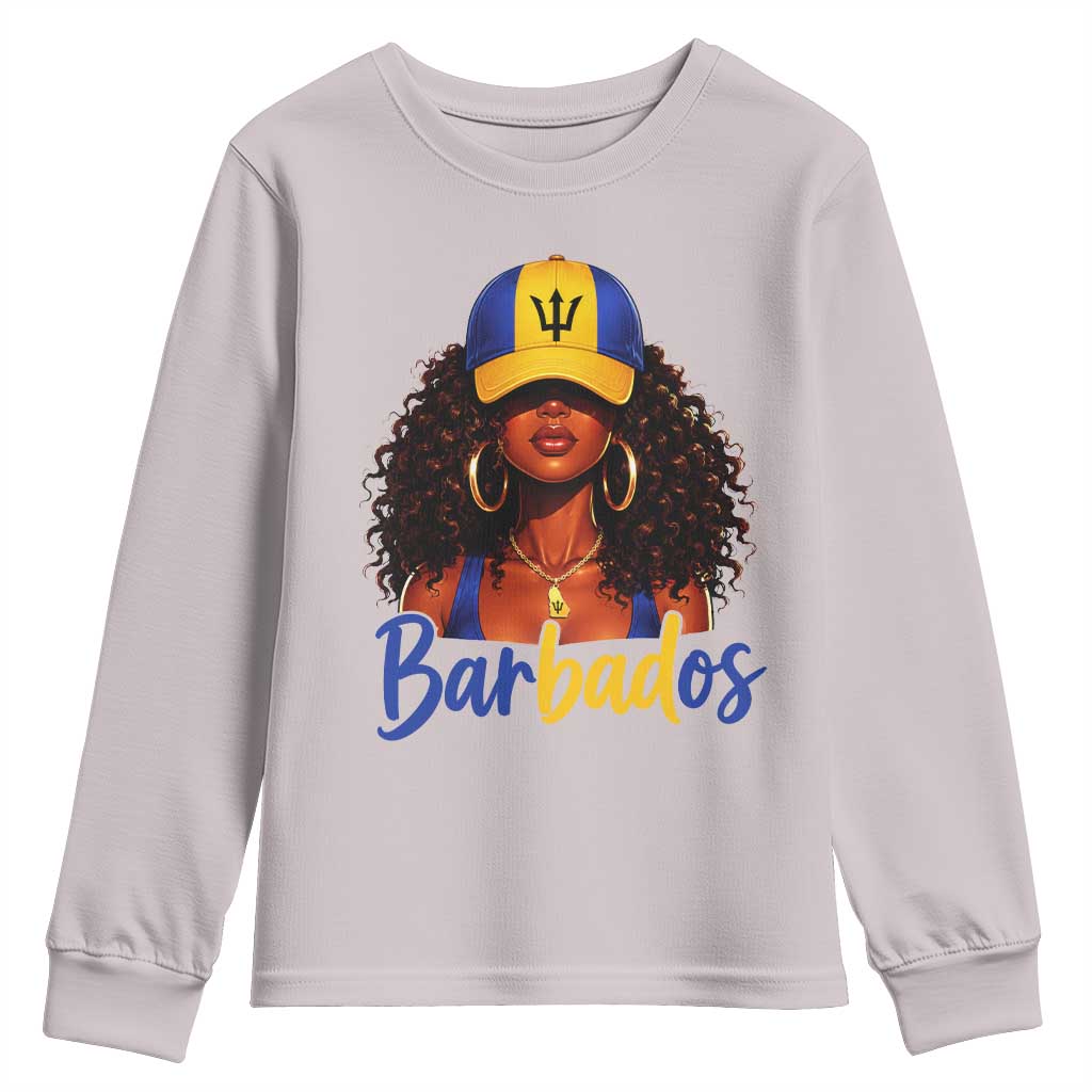 Bajan Girl Youth Sweatshirt Barbados Flag Caribbean Heritage Pride Graphic Gift TS10 Ice Gray Print Your Wear