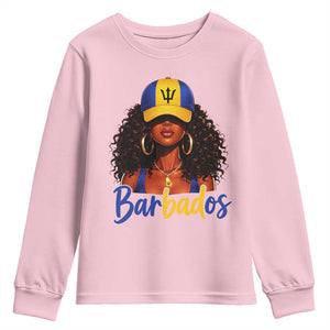 Bajan Girl Youth Sweatshirt Barbados Flag Caribbean Heritage Pride Graphic Gift TS10 Light Pink Print Your Wear