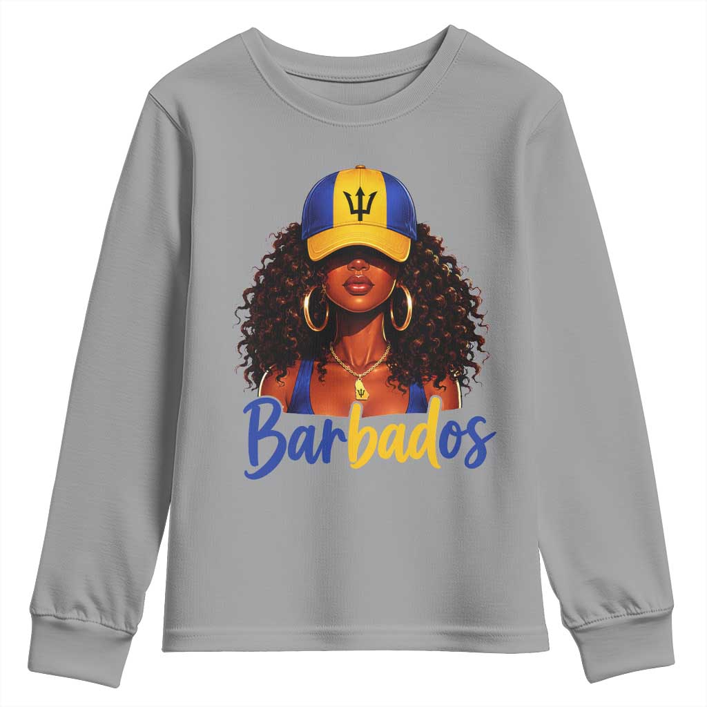 Bajan Girl Youth Sweatshirt Barbados Flag Caribbean Heritage Pride Graphic Gift TS10 Sport Gray Print Your Wear