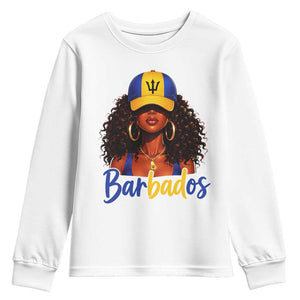 Bajan Girl Youth Sweatshirt Barbados Flag Caribbean Heritage Pride Graphic Gift TS10 White Print Your Wear
