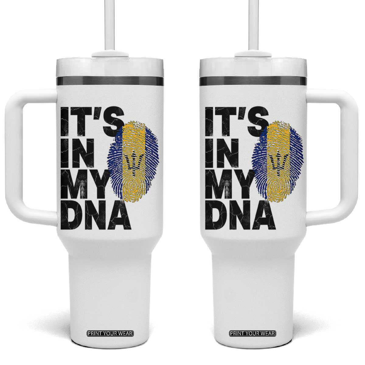 It's In My DNA Barbados Barbadian Tumbler With Handle Pride Heritage Patriotic Gift TS10 One Size: 40 oz White Print Your Wear