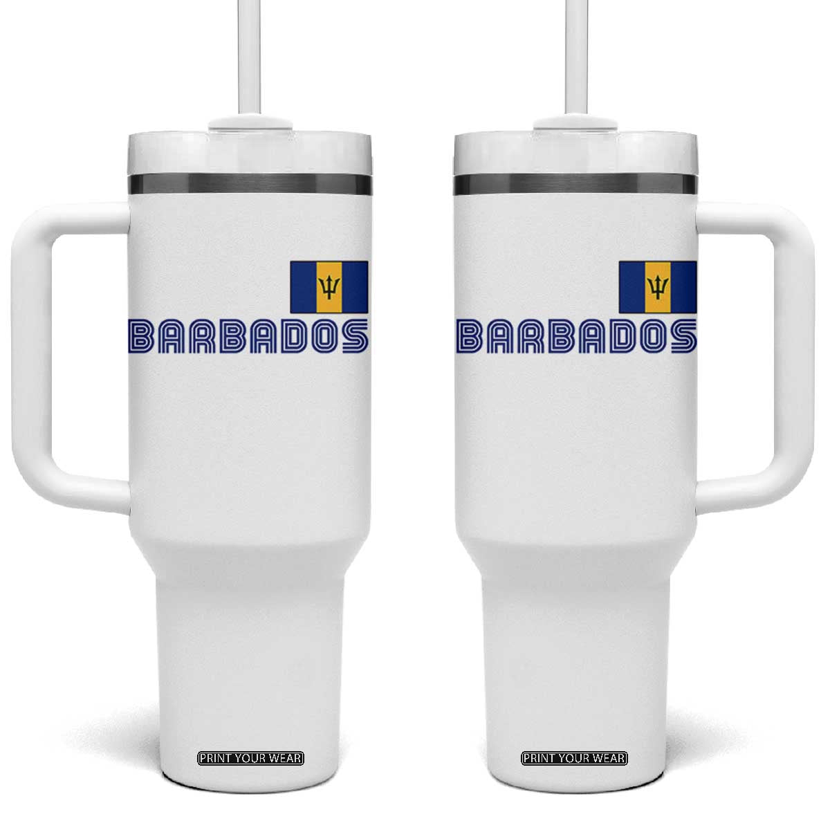 Retro Barbados Tumbler With Handle Vintage Barbadian Souvenir Caribbean Island Pride Heritage Gift TS10 One Size: 40 oz White Print Your Wear