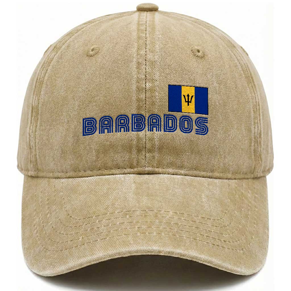 Retro Barbados Washed Cotton Baseball Cap Vintage Barbadian Souvenir Caribbean Island Pride Heritage Gift TS10 Print Your Wear