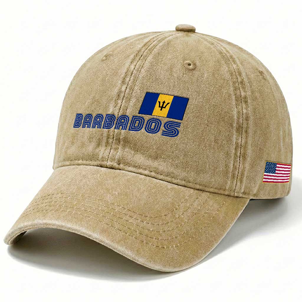 Retro Barbados Washed Cotton Baseball Cap Vintage Barbadian Souvenir Caribbean Island Pride Heritage Gift TS10 Print Your Wear
