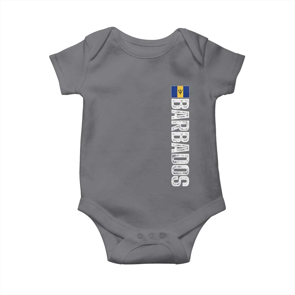 Barbados Flag Baby Onesie Distressed Vertical Typography Caribbean Island Pride Heritage Gift TS10 Charcoal Print Your Wear