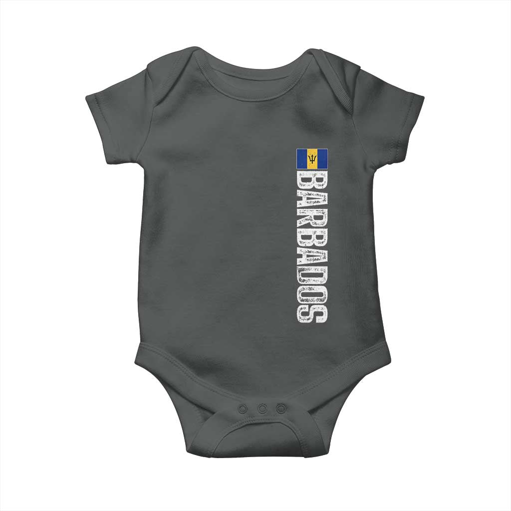 Barbados Flag Baby Onesie Distressed Vertical Typography Caribbean Island Pride Heritage Gift TS10 Dark Heather Print Your Wear