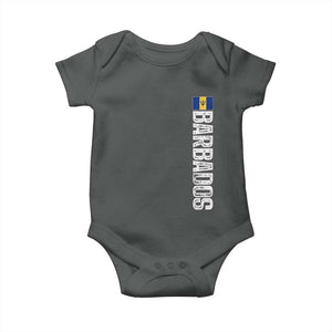 Barbados Flag Baby Onesie Distressed Vertical Typography Caribbean Island Pride Heritage Gift TS10 Dark Heather Print Your Wear