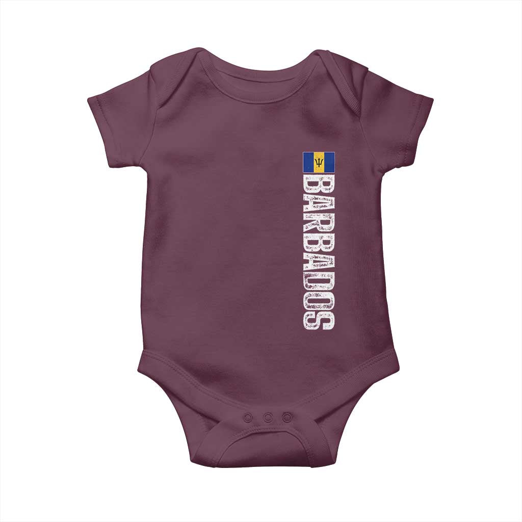 Barbados Flag Baby Onesie Distressed Vertical Typography Caribbean Island Pride Heritage Gift TS10 Maroon Print Your Wear