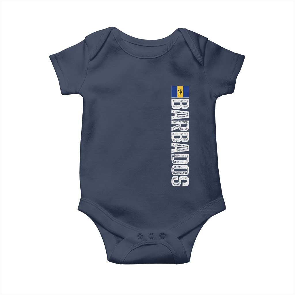 Barbados Flag Baby Onesie Distressed Vertical Typography Caribbean Island Pride Heritage Gift TS10 Navy Print Your Wear