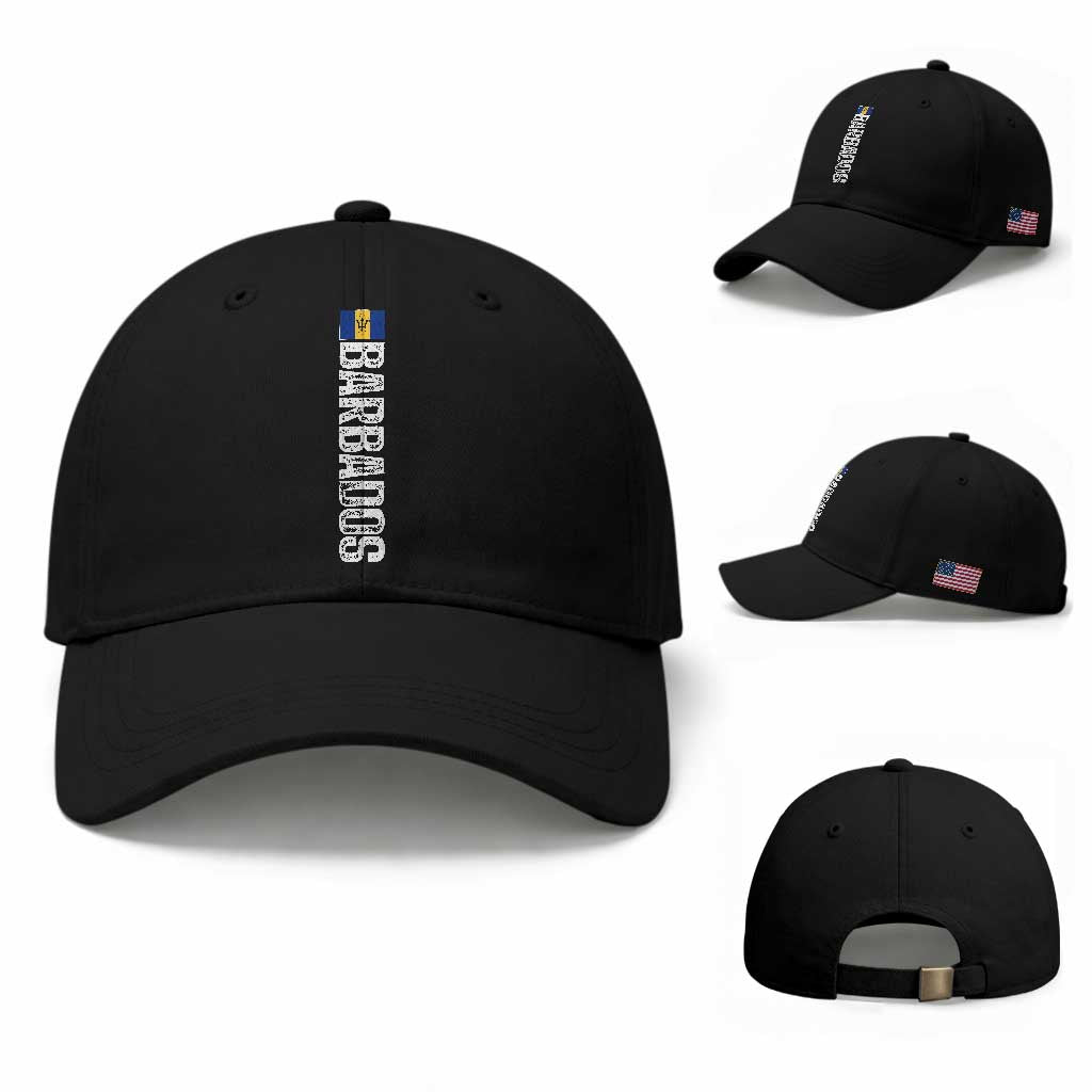 Barbados Flag Baseball Cap Distressed Vertical Typography Caribbean Island Pride Heritage Gift TS10 Baseball Cap Universal Fit Black Print Your Wear