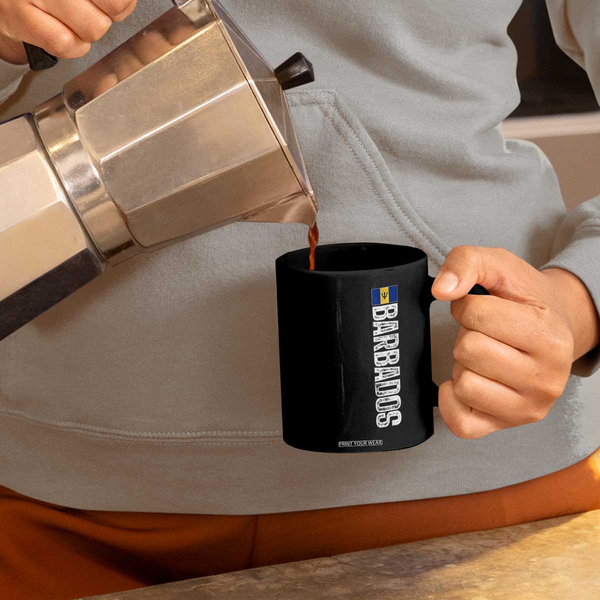 Barbados Flag Coffee Mug Distressed Vertical Typography Caribbean Island Pride Heritage Gift TS10 Print Your Wear