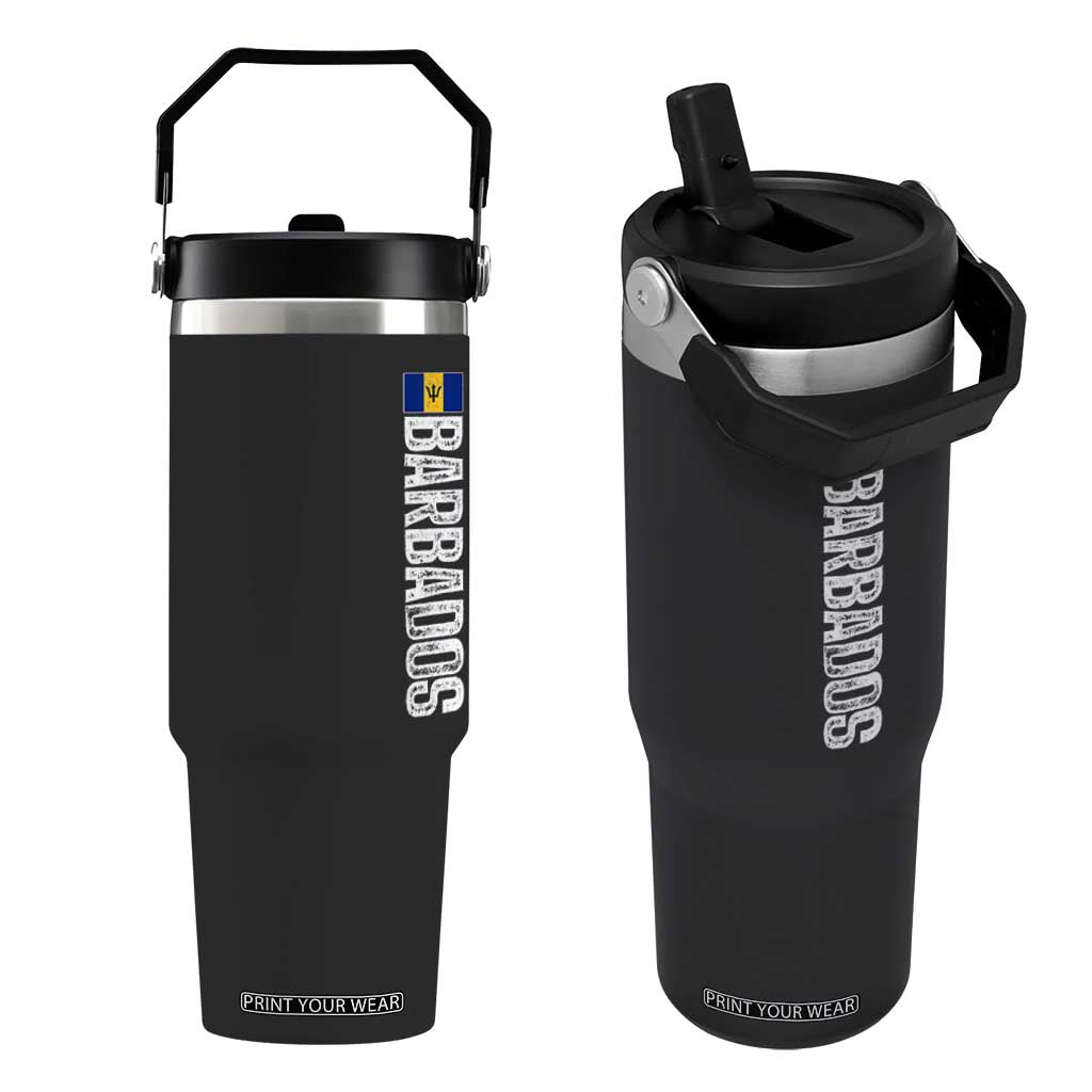 Barbados Flag Flip Straw Tumbler Distressed Vertical Typography Caribbean Island Pride Heritage Gift TS10 One Size: 30 oz Black Print Your Wear