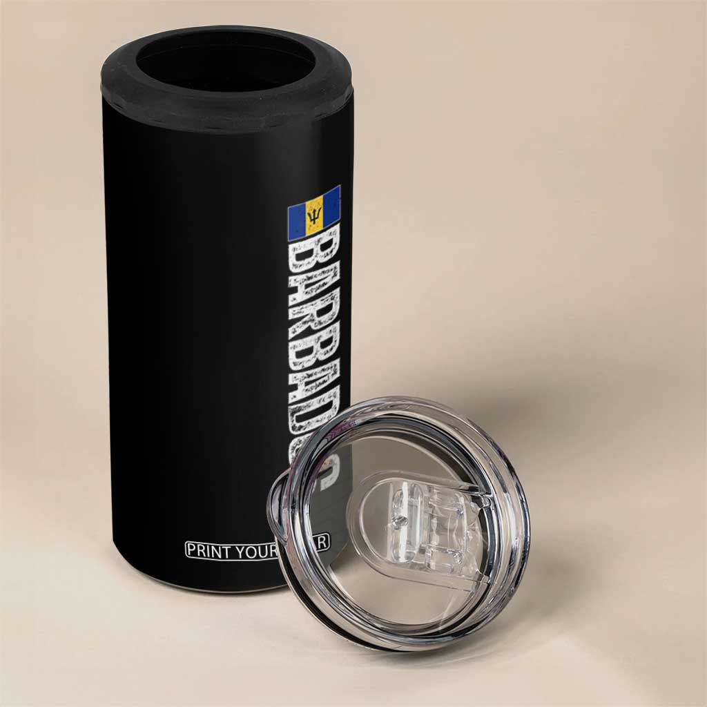 Barbados Flag 4 in 1 Can Cooler Tumbler Distressed Vertical Typography Caribbean Island Pride Heritage Gift TS10 Print Your Wear