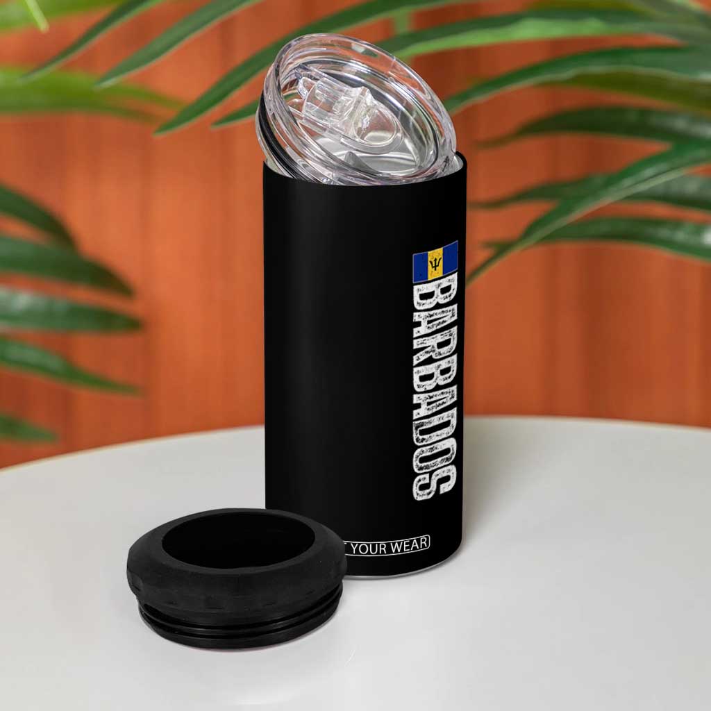 Barbados Flag 4 in 1 Can Cooler Tumbler Distressed Vertical Typography Caribbean Island Pride Heritage Gift TS10 Print Your Wear