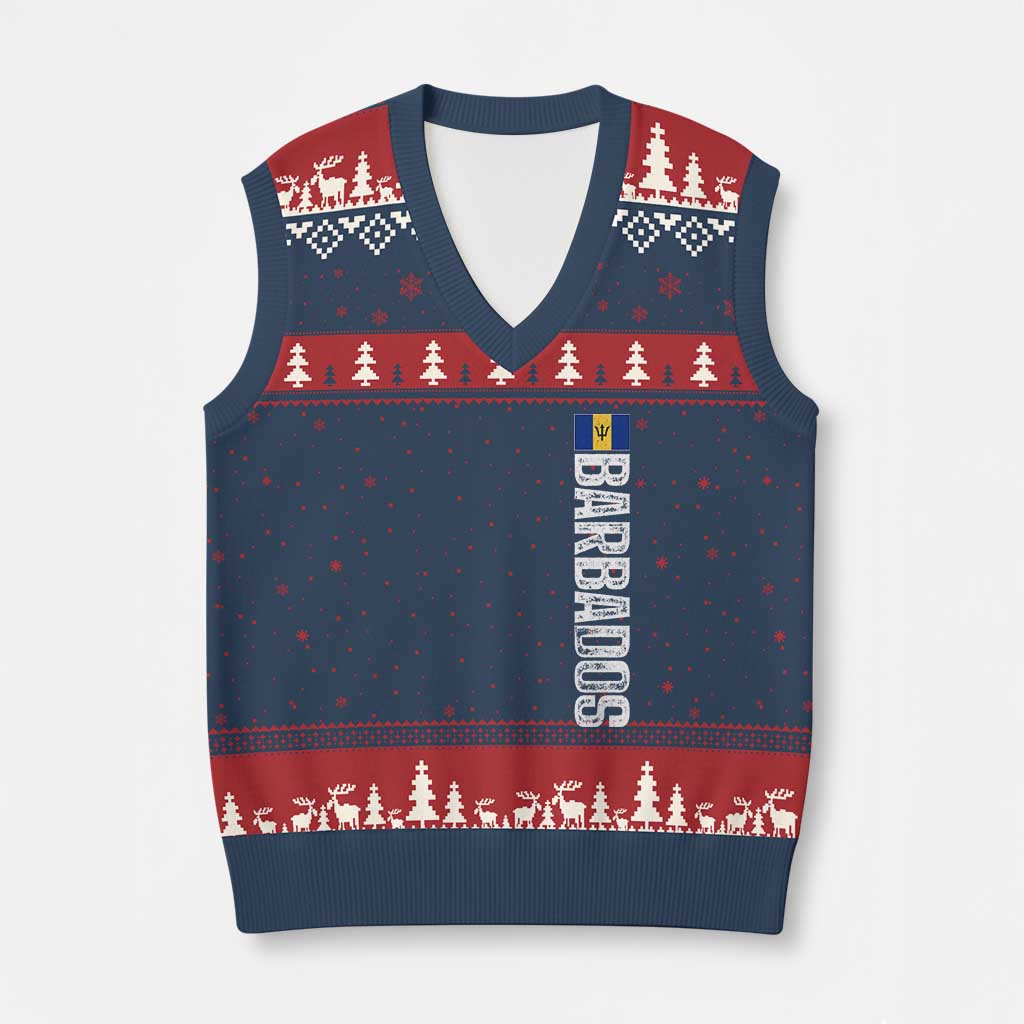 Barbados Flag V-Neck Knit Sweater Vest Distressed Vertical Typography Caribbean Island Pride Heritage Gift TS10 Navy Red Print Your Wear