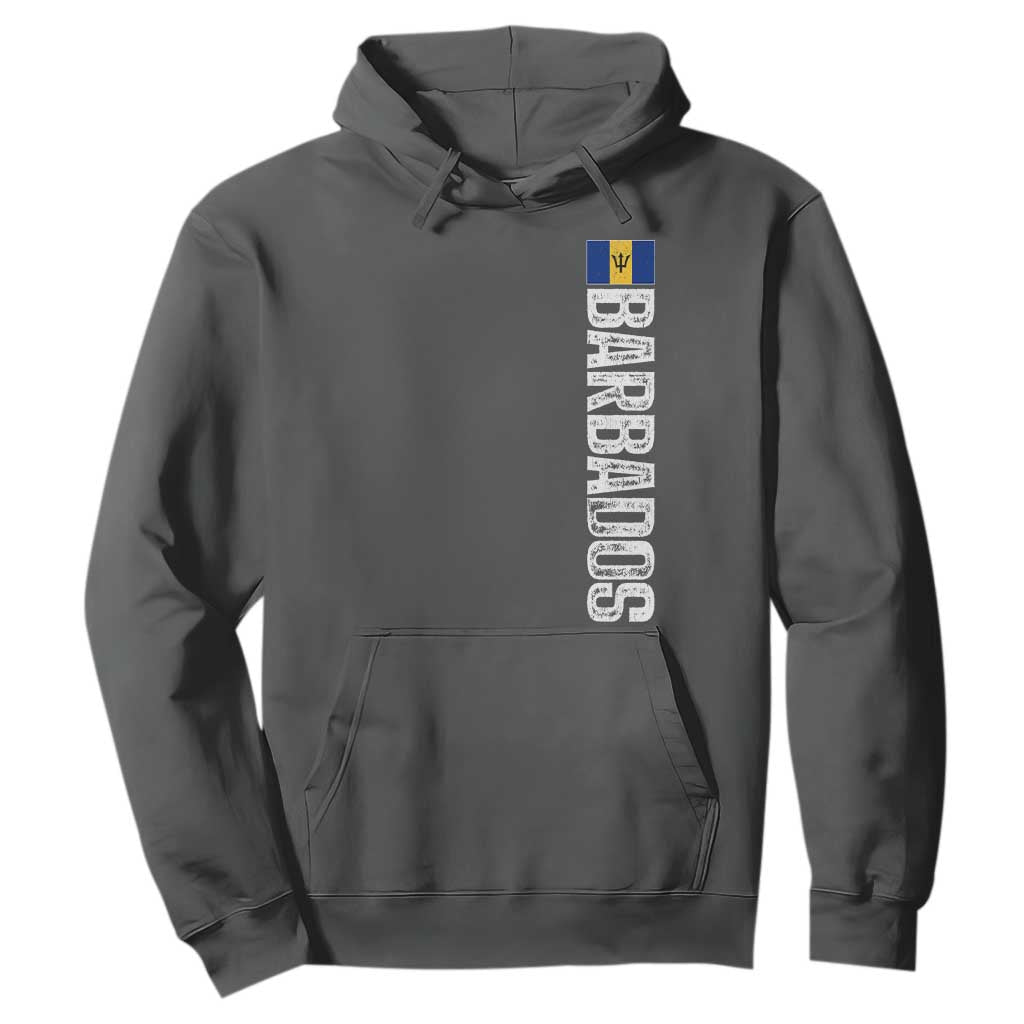 Barbados Flag Hoodie Distressed Vertical Typography Caribbean Island Pride Heritage Gift TS10 Dark Heather Print Your Wear