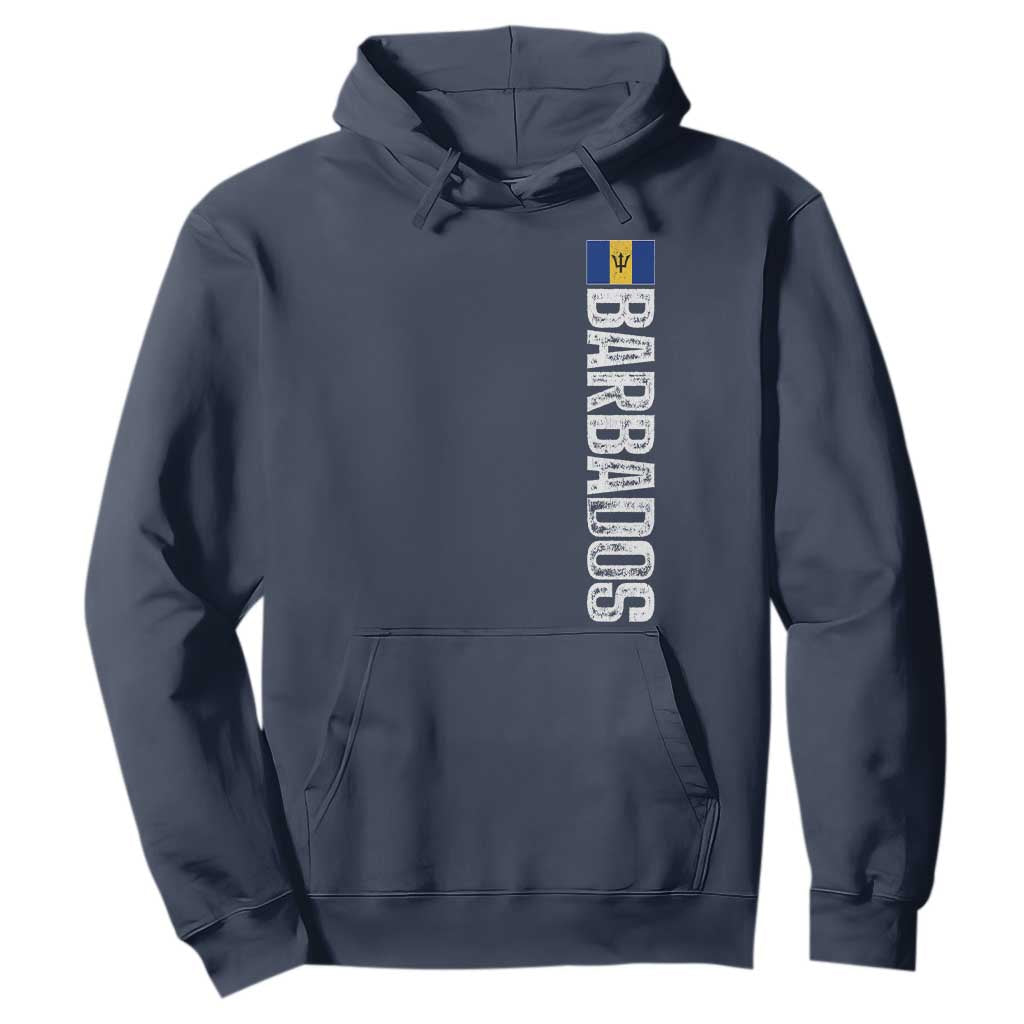 Barbados Flag Hoodie Distressed Vertical Typography Caribbean Island Pride Heritage Gift TS10 Navy Print Your Wear